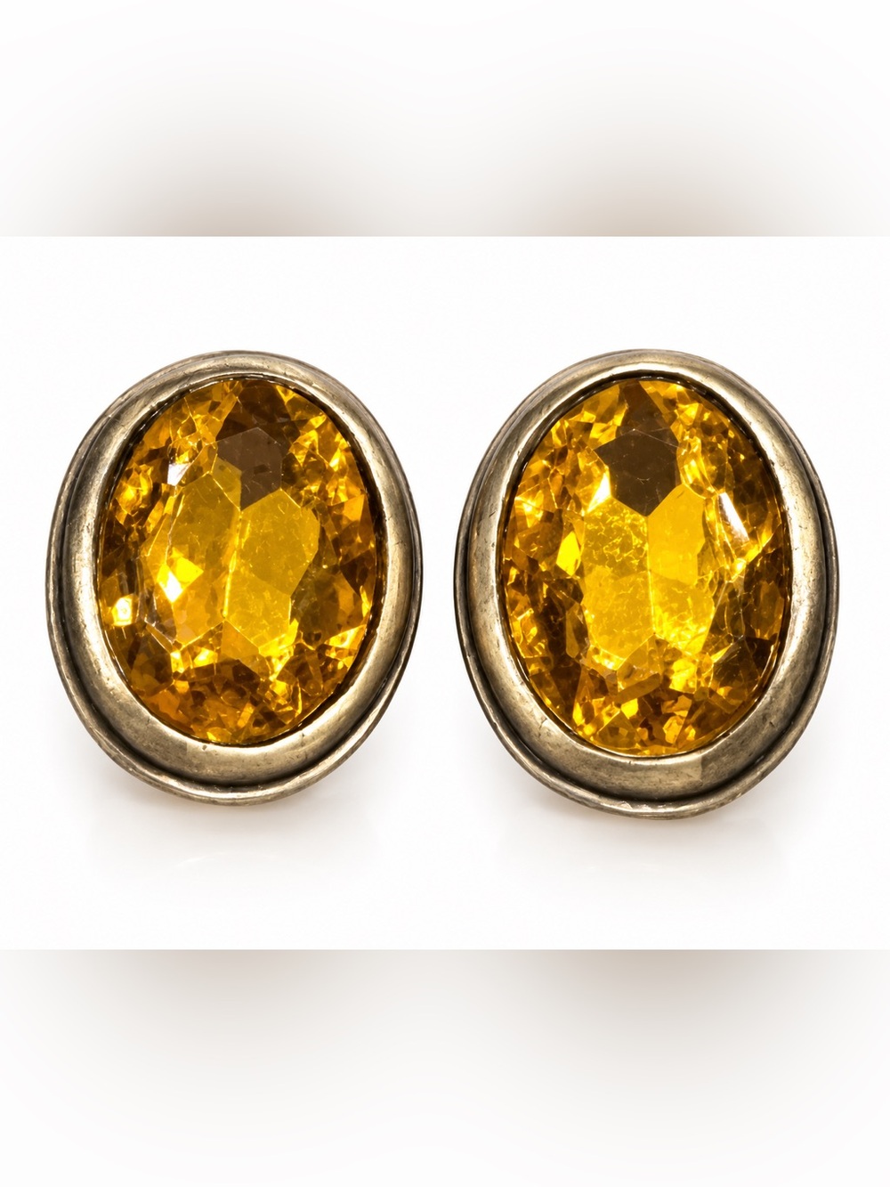 Gold-Tone Oval Yellow Crystal Stud Earrings